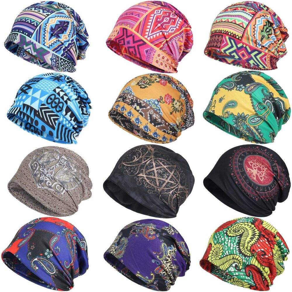 9918 Printed Stretch Slouchy Multi-Functional Headwear for Hats Beanie Cap